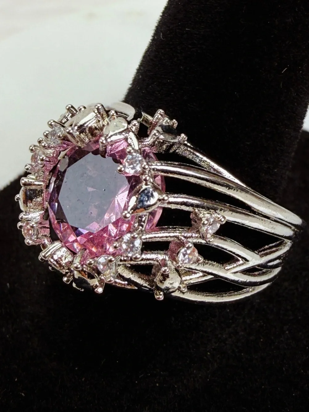 Silver light pink statement, ring 9 1/4 stamped 925